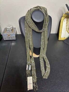 NWT Vintage Talbots Olive Beaded Scarf Belt Necklace Tassel Sparkly Elegant